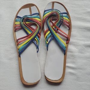 BAMBOO Multicolor Braided Strappy Slide Sandals